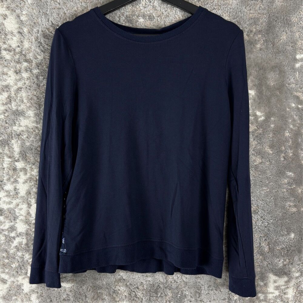 Dalia Size M Casual Stretch Floral Back Sweater Navy Long Sleeve Round Neck‎